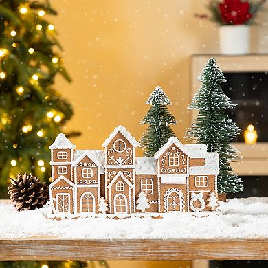 Glitzhome 12.00"L Gingerbread Townhouse Table Decor, Christmas Resin Tabletop Decoration