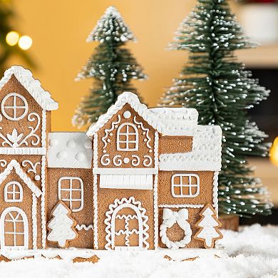 Glitzhome 12.00"L Gingerbread Townhouse Table Decor, Christmas Resin Tabletop Decoration