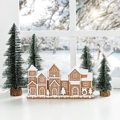 Glitzhome 12.00"L Gingerbread Townhouse Table Decor, Christmas Resin Tabletop Decoration