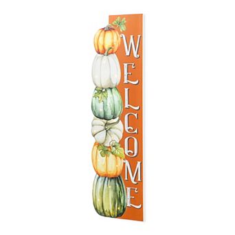Glitzhome 42"H Lighted Welcome Porch Decor, Wood Stacked Pumpkins Yard Sign for Fall Harvest