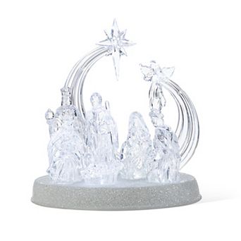 Glitzhome 9''L Christmas Lighted Table Decor, Acrylic Tabletop Nativity Scene Figurine