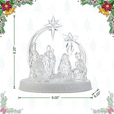Glitzhome 9''L Christmas Lighted Table Decor, Acrylic Tabletop Nativity Scene Figurine