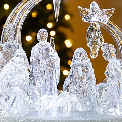 Glitzhome 9''L Christmas Lighted Table Decor, Acrylic Tabletop Nativity Scene Figurine