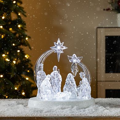 Glitzhome 9''L Christmas Lighted Table Decor, Acrylic Tabletop Nativity Scene Figurine