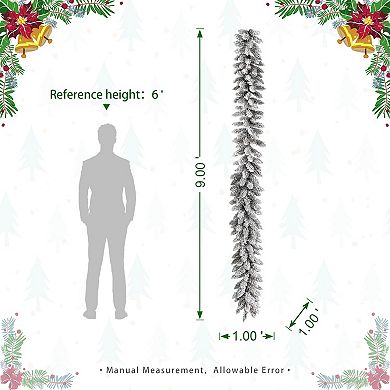 Glitzhome 9ft Pre-Lit Snow Flocked Christmas Garland with Warm White LED Lights and Timer