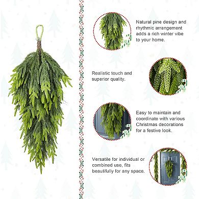 Glitzhome 31.5 Inch Green Christmas Door Swags, Artificial Christmas Teardrop Swag