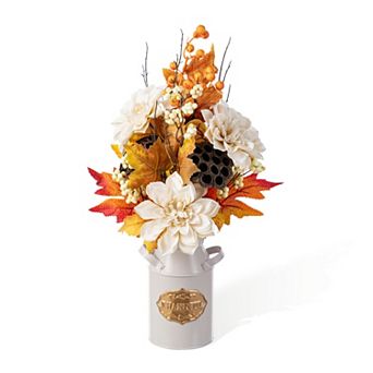 Glitzhome 22"H Lotus, Lotus Pod and Berry Centerpiece, Elegant Tabletop Decoration for Fall Harvest