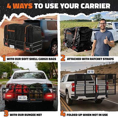 Mockins 66"x30"x6" XL High Rail Hitch Cargo Carrier with 45 Cu.Ft. Cargo Bag