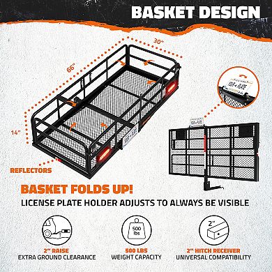 Mockins 66"x30"x6" XL High Rail Hitch Cargo Carrier with 45 Cu.Ft. Cargo Bag