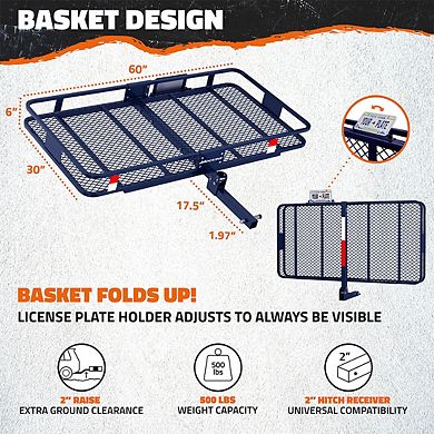 Mockins 60"x30"x6" Navy Tow Hitch Cargo Carrier with 30 Cu.Ft. Navy Cargo Bag