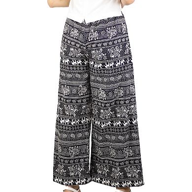 Women's Elastic Waist Wide Leg Boho Printed Palazzo Beach Pants