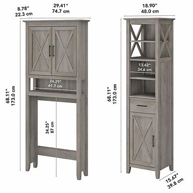 Bush Furniture Tall Linen Cabinet and Over The Toilet Storage Cabinet Driftwood Gray