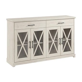 Bush Furniture 60W Farmhouse Sideboard Buffet Cabinet with Drawers in Linen White Oak