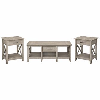 Bush Furniture Key West Coffee Table with Set of 2 End Tables, Washed Gray