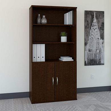 Bush Business Furniture Series C 36W 5 Shelf Bookcase with Doors, Mocha Cherry