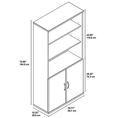 Bush Business Furniture Series C 36W 5 Shelf Bookcase with Doors, Natural Cherry/Graphite Gray