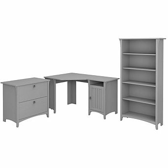 Bush Furniture Salinas 55W Corner Desk with Lateral File Cabinet and 5 Shelf Bookcase