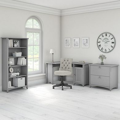 Bush Furniture Salinas 55W Corner Desk with Lateral File Cabinet and 5 Shelf Bookcase