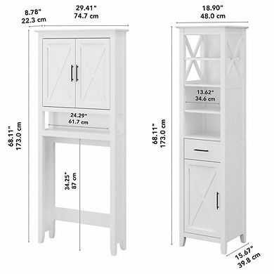 Bush Furniture Tall Linen Cabinet and Over The Toilet Storage Cabinet White Ash