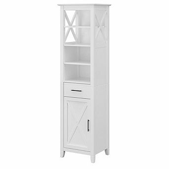 Bush Furniture Key West Tall Narrow Bookcase Cabinet White Ash