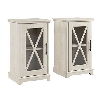 Bush Furniture Small Farmhouse End Table with Storage - Set of 2 in Linen White Oak