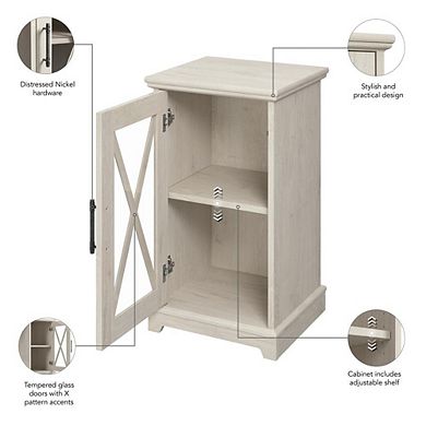 Bush Furniture Small Farmhouse End Table with Storage - Set of 2 in Linen White Oak