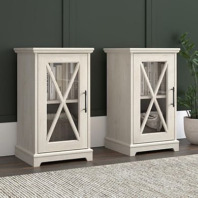 Bush Furniture Small Farmhouse End Table with Storage - Set of 2 in Linen White Oak