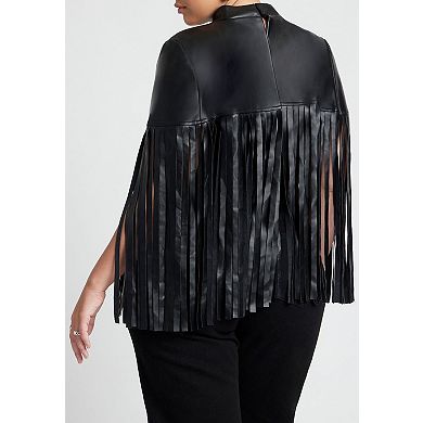 ELOQUII Women's Plus Size Faux Leather Fringe Cape