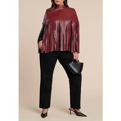 ELOQUII Women's Plus Size Faux Leather Fringe Cape