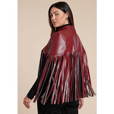 ELOQUII Women's Plus Size Faux Leather Fringe Cape