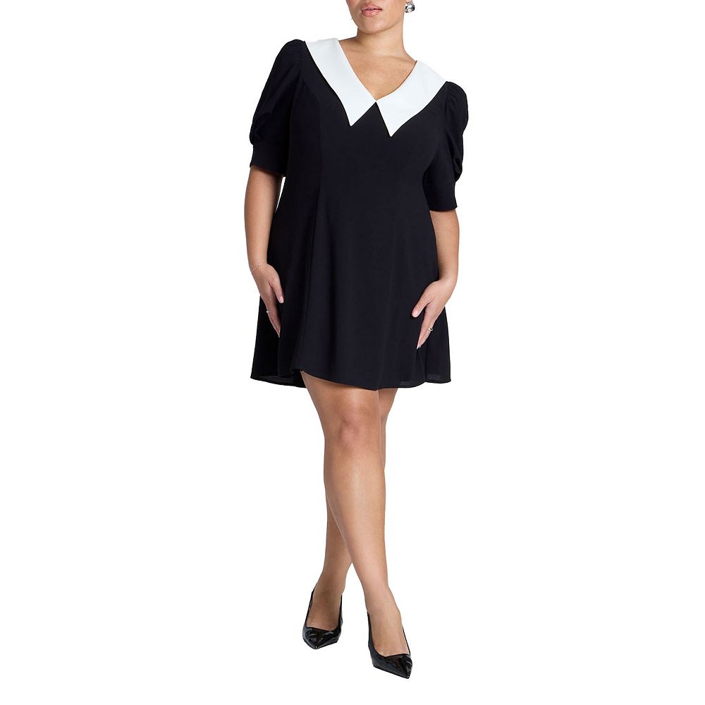 Eloquii Plus Long-Sleeve Rhinestone Button Mini Dress