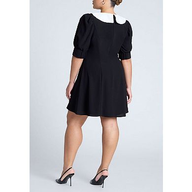ELOQUII Women's Plus Size Contrast Collar Mini Dress