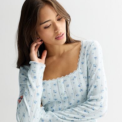 Juniors' Pink Republic Pointelle Lounge Henley