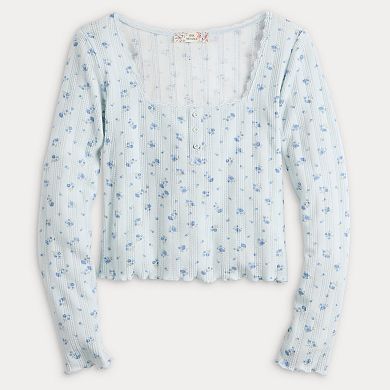 Juniors' Pink Republic Pointelle Lounge Henley