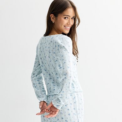 Juniors' Pink Republic Pointelle Lounge Henley