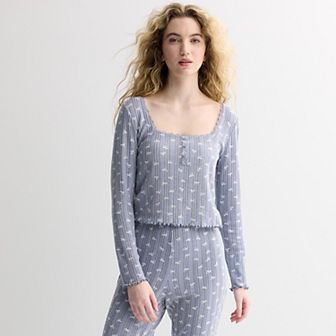 Juniors' Pink Republic Pointelle Lounge Henley