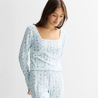 Juniors' Pink Republic Pointelle Lounge Henley