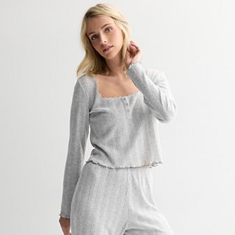 Juniors' Pink Republic Pointelle Lounge Henley