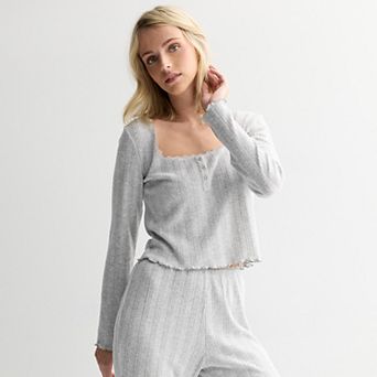 Juniors' Pink Republic Pointelle Lounge Henley