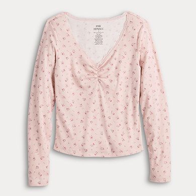 Juniors' Pink Republic Long Sleeve Cinch Top