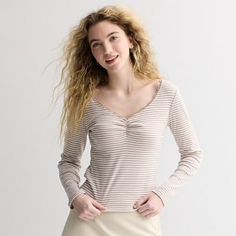 Juniors' Pink Republic Long Sleeve Cinch Top