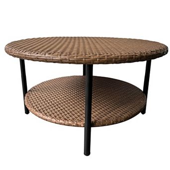 Sonoma Goods For Life® Round Wicker Outdoor Coffee Table with Lower Shelf