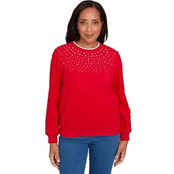 Women's Alfred Dunner Embellished Neckline Anti-Pill Sweater