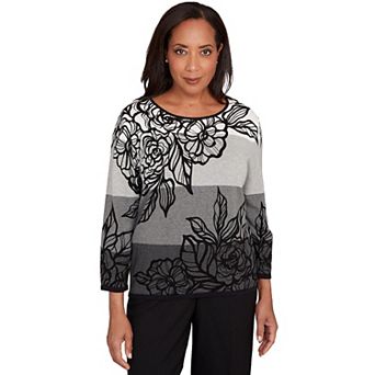 Women's Alfred Dunner Ombre Floral Block Stripe Sweater