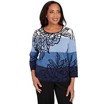 Women's Alfred Dunner Ombre Floral Block Stripe Sweater