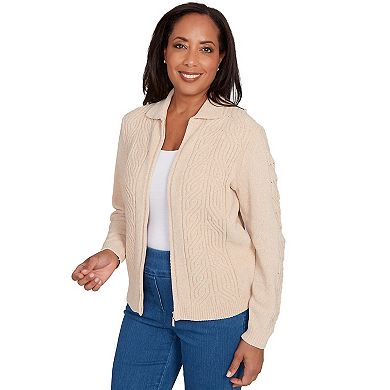 Women's Alfred Dunner Zip-Front Chenille Collared Sweater