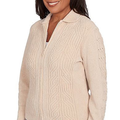 Women's Alfred Dunner Zip-Front Chenille Collared Sweater