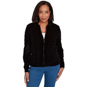 Women's Alfred Dunner Zip-Front Chenille Collared Sweater