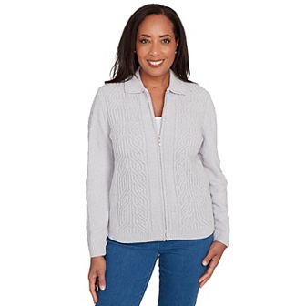 Women's Alfred Dunner Zip-Front Chenille Collared Sweater
