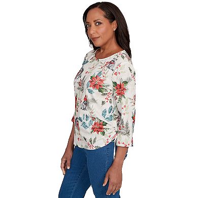 Women's Alfred Dunner Holiday Raccoon Poinsettias Graphic Top